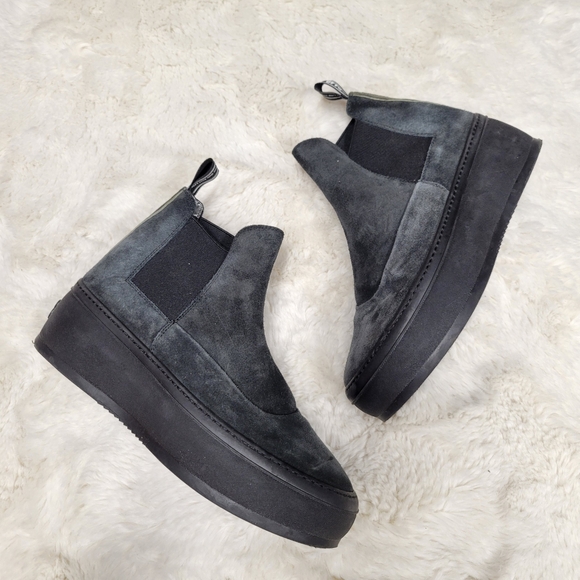 P448 Suede Platform Learher Pull On High Top Sneakee Boots Size 37 6.5 7… - Picture 1 of 8